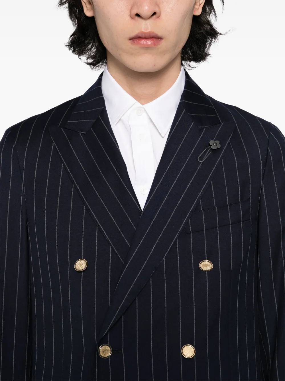 Lardini Pak met dubbele rij knopen en broche Blauw