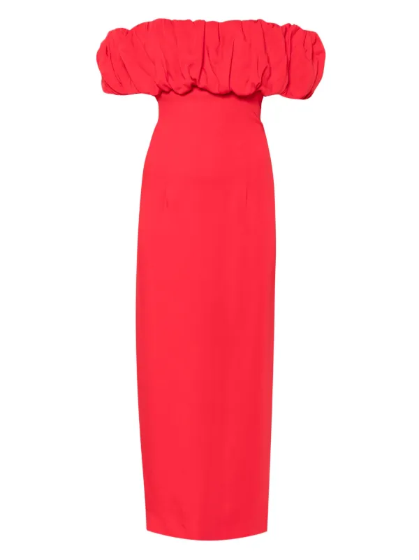 bardot off shoulder frill midi dress Rowen Rose Bardot-neckline Midi Dress