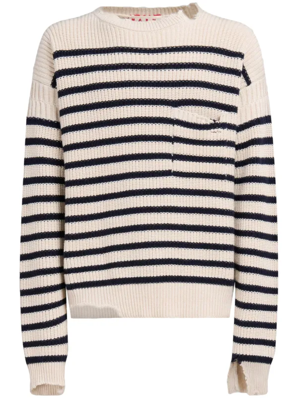 Marni Striped Virgin Wool Sweater in White