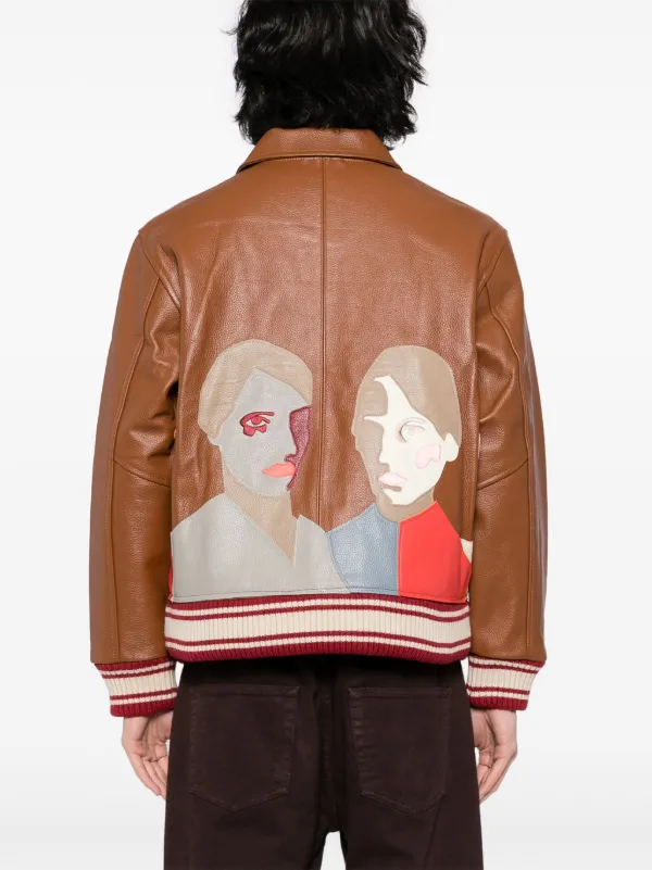 【Kinder salmon】Leatherジャケット KidSuper patchwork-portraits Leather Jacket | Brown | FARFETCH ZA