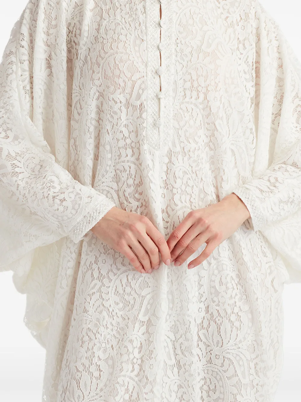Tadashi Shoji Plaunt Lace Caftan Gown In Weiss
