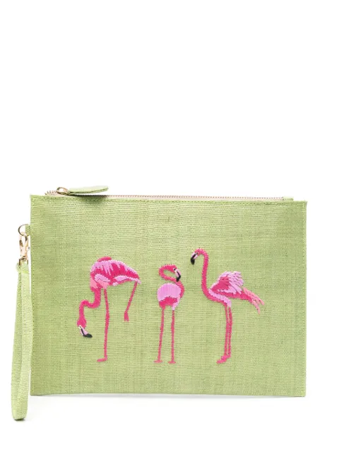 Gustoko flamingo-embroidered clutch bag