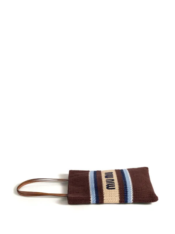 Miu Miu Bolsa Tote Com Efeito De Trançada e Logo Bordado | Marrom