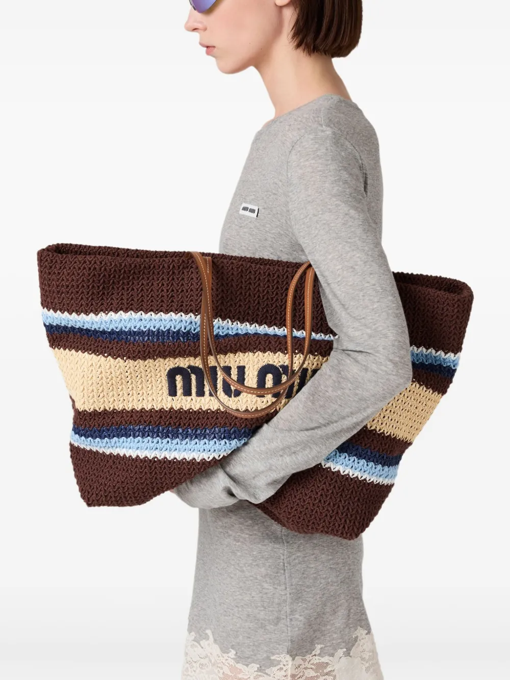 Miu Gehaakte shopper Bruin
