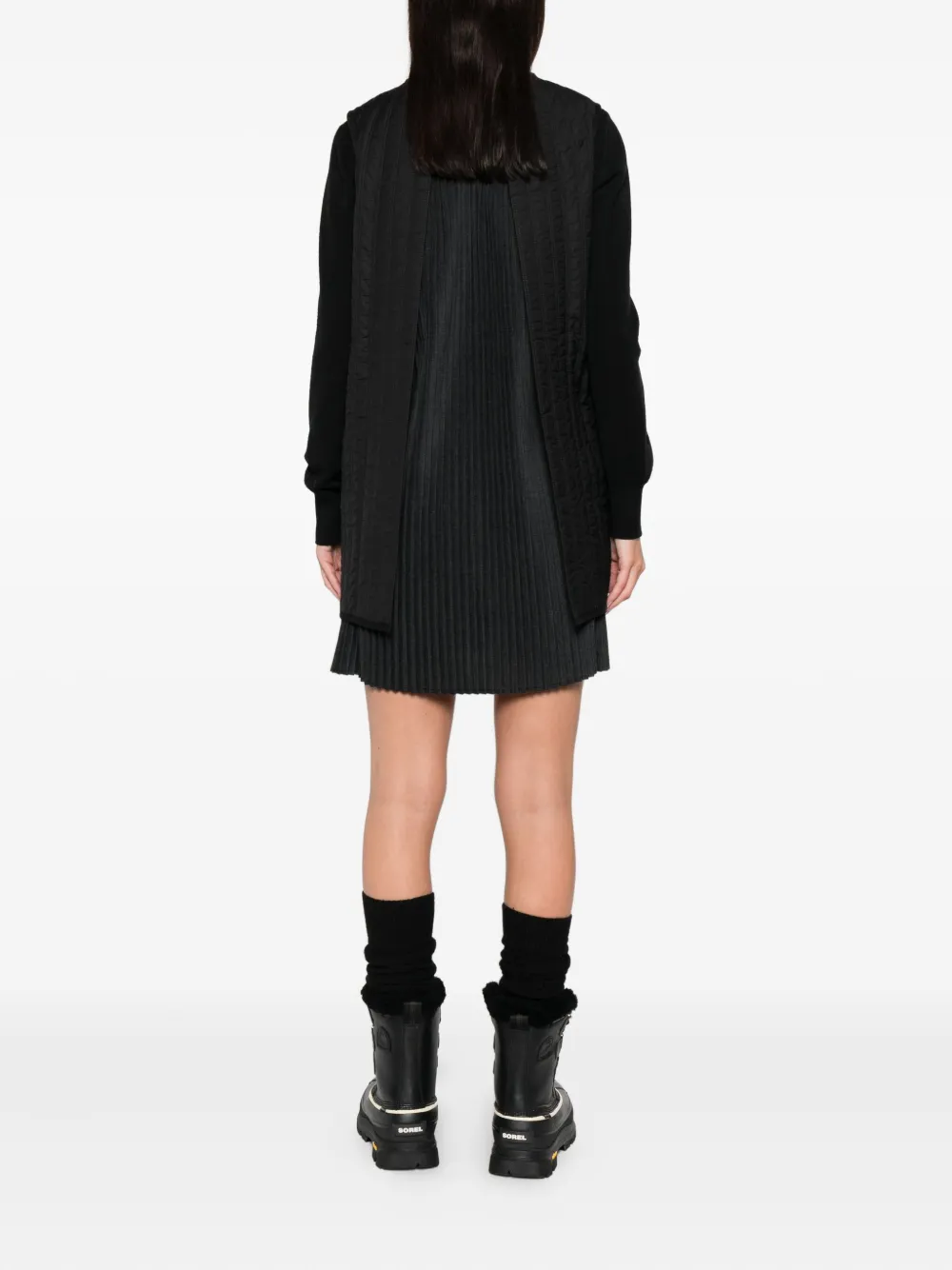 Moncler Quilted Pleated Mini Dress In Black
