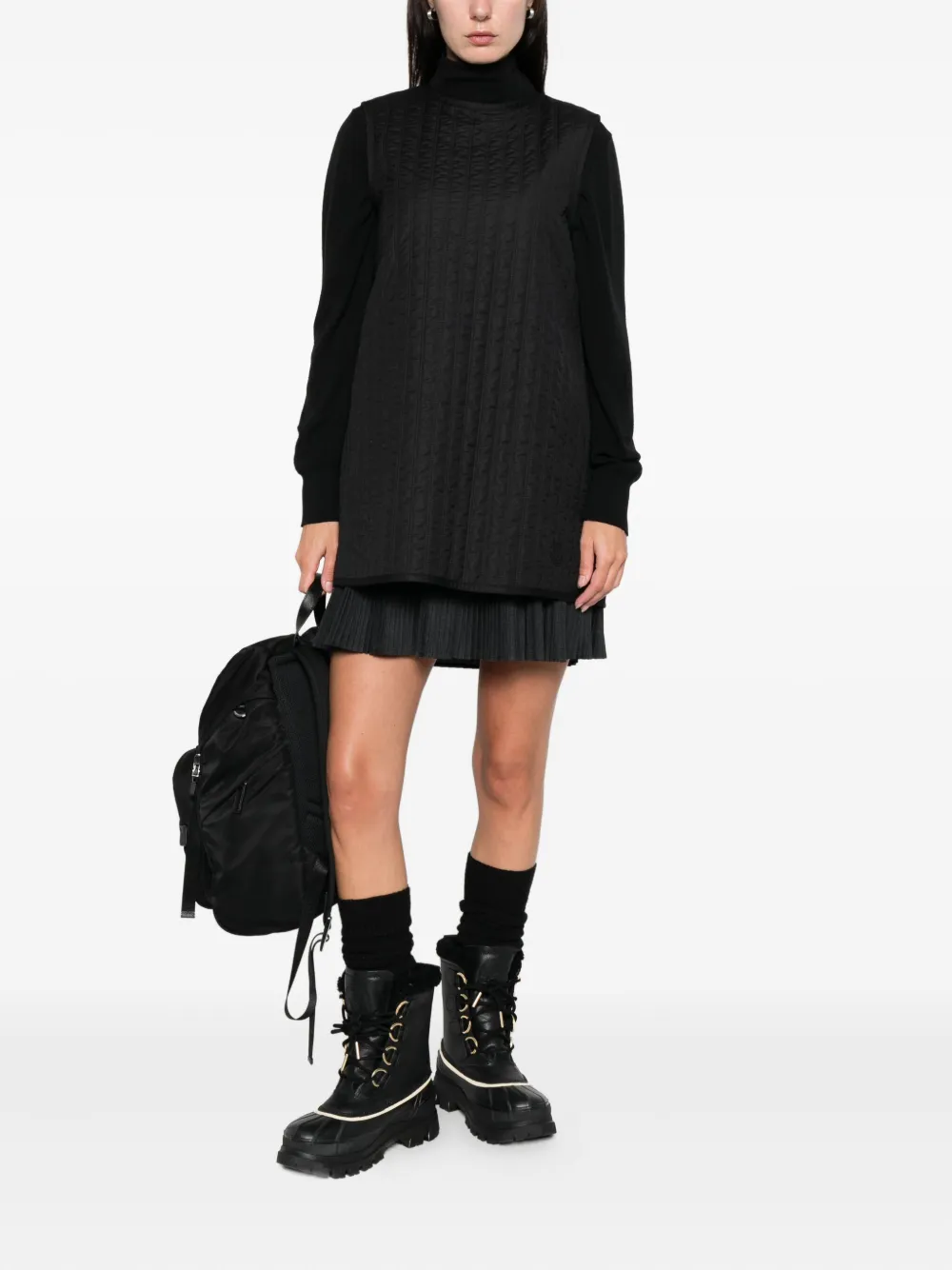 Moncler quilted pleated mini dress - Zwart