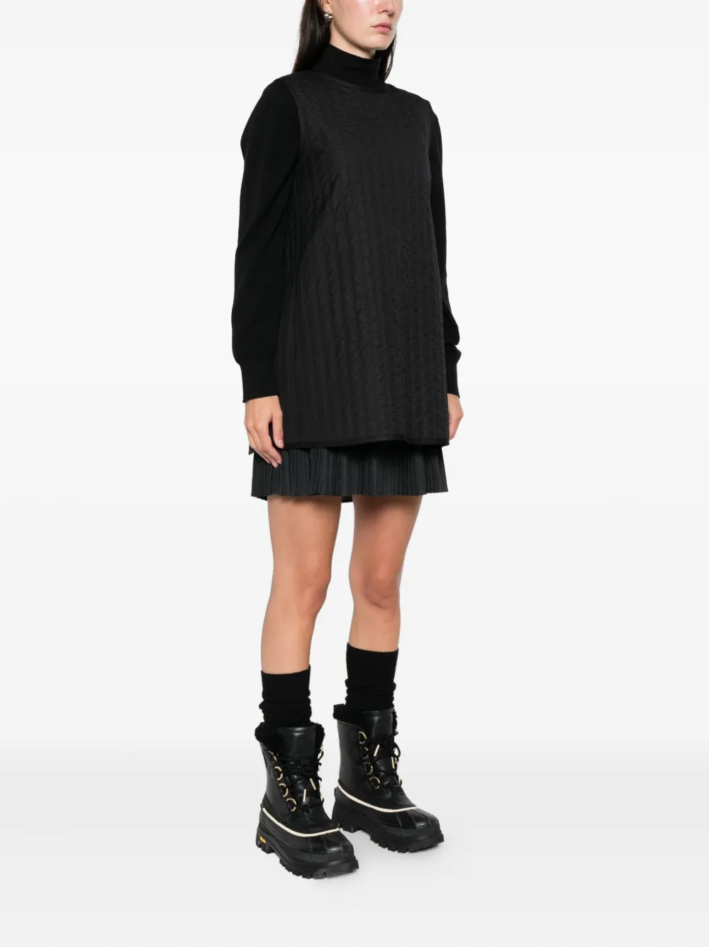 Moncler Quilted Pleated Mini Dress In Black
