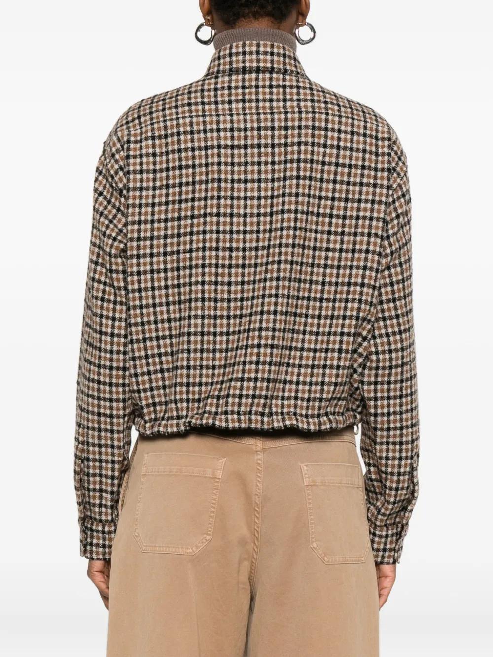Moncler Macro-check Wool Overshirt In Brown