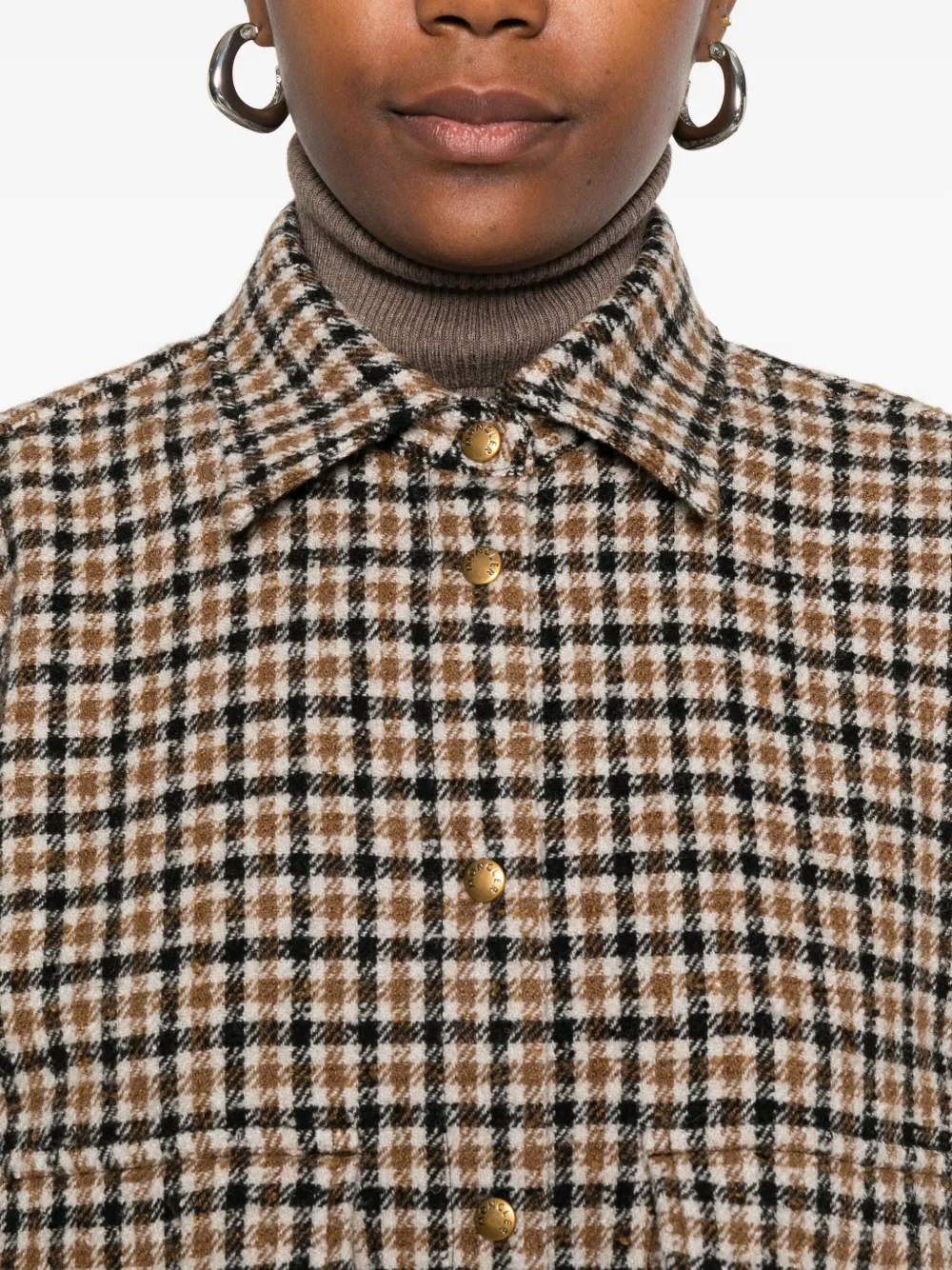 Moncler Macro-check Wool Overshirt In Brown