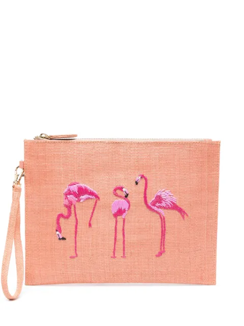 Gustoko flamingo-embroidered clutch bag