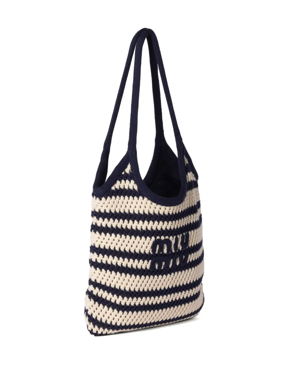 Miu Ivy gehaakte gestreepte shopper Blauw
