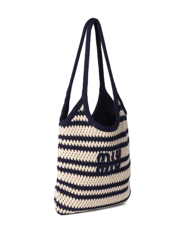 【直営・関税送料込】Ivy striped crochet Miu Miu Ivy Striped Crochet Tote Bag | Blue | FARFETCH JO