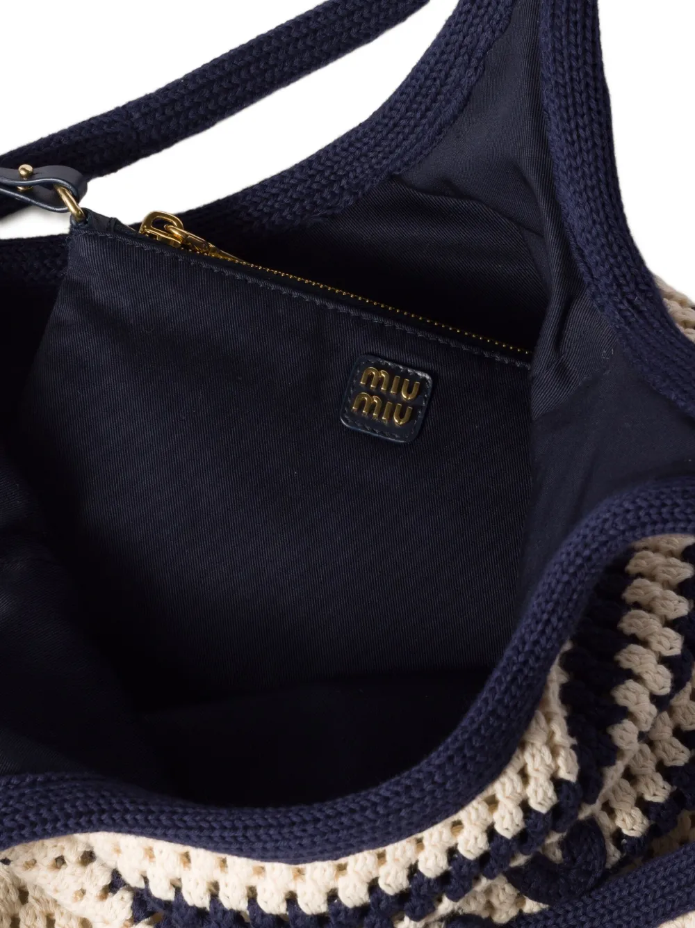 Miu Ivy gehaakte gestreepte shopper Blauw