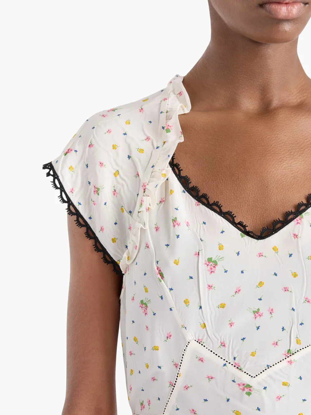 Prada Pongé jurk met bloemenprint Wit