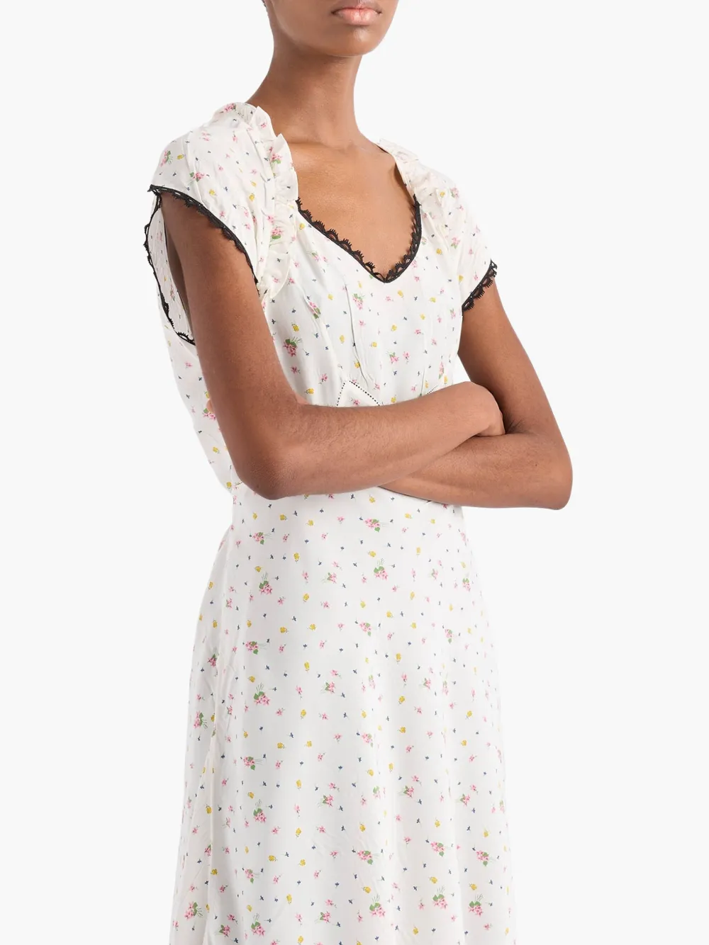 Prada Pongé jurk met bloemenprint Wit