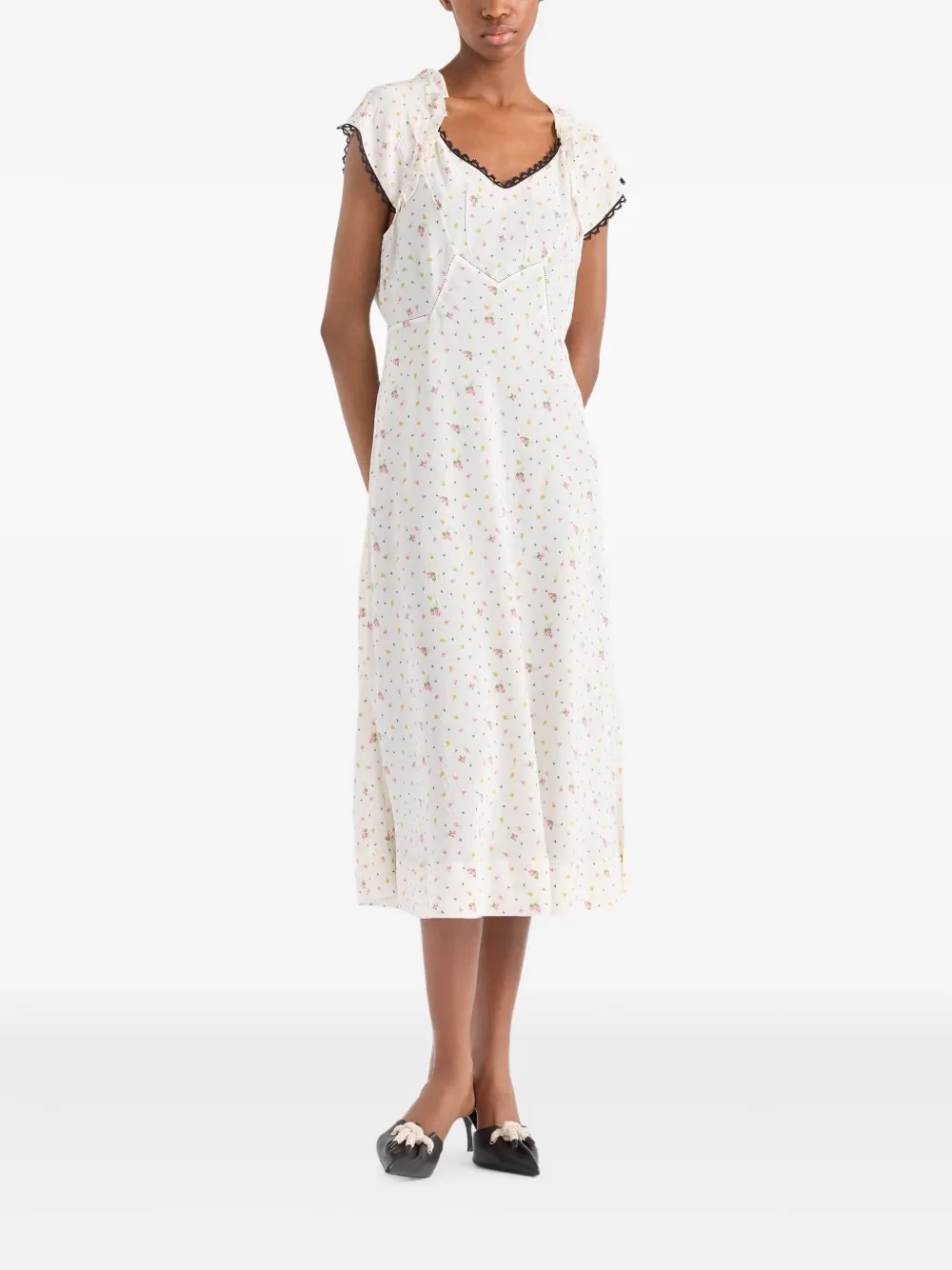 Prada Pongé jurk met bloemenprint - Wit