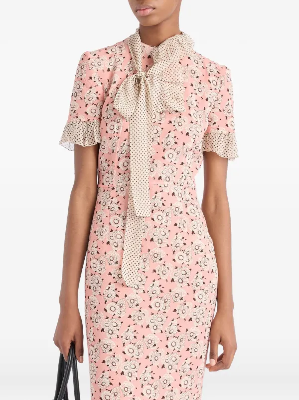 ワンピース Prada midi dress Prada Technical Voile Pleated Midi Dress | Gold | FARFETCH