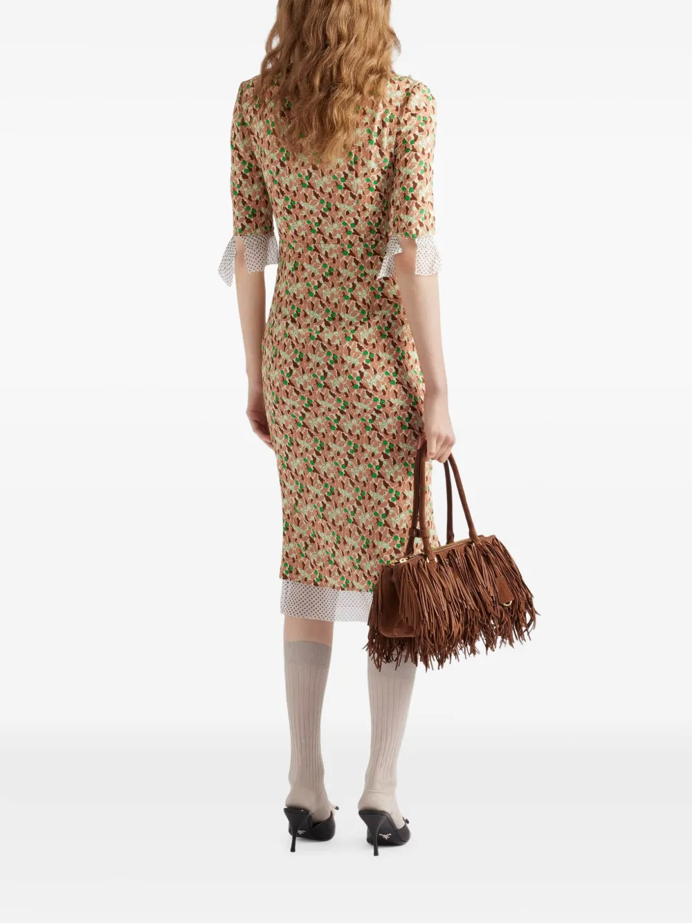 Prada Georgette midi-jurk met print Beige
