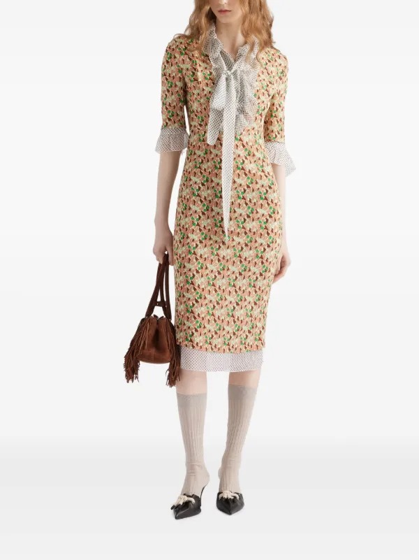 Prada Printed Georgette Midi Dress | Neutrals | FARFETCH