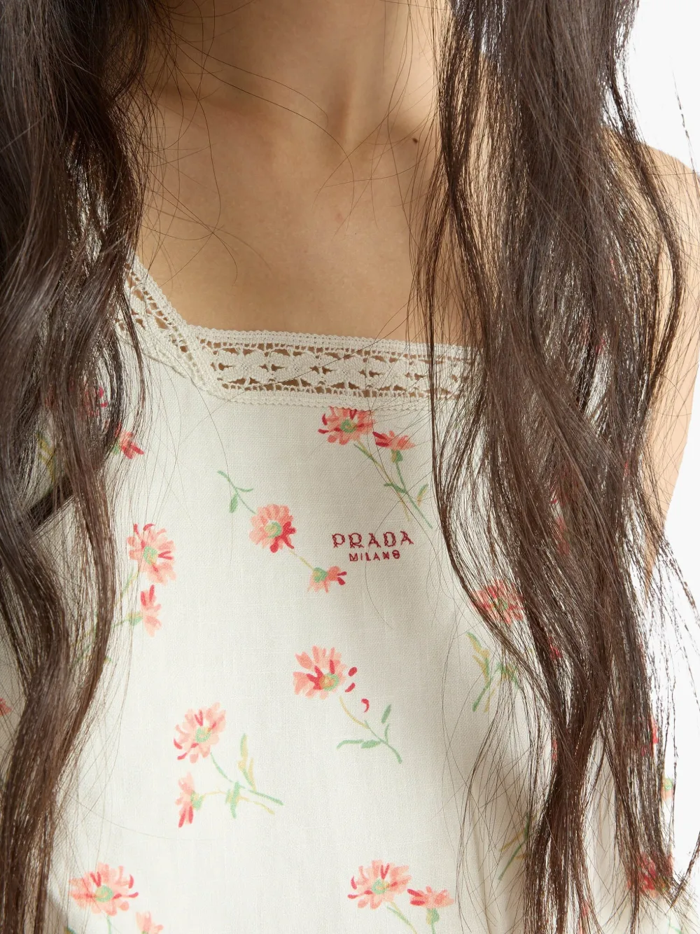 Prada Linnen jurk met bloemenprint Beige