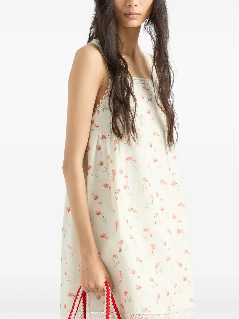 Prada Linnen jurk met bloemenprint Beige