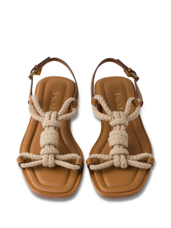 Prada rope-embellished Flat Sandals | Brown | FARFETCH