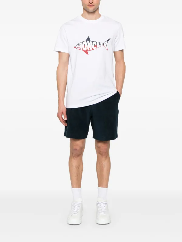 【関税＆送料込み】Moncler Cotton Printed Bermuda Shorts Moncler monogram-print Drawstring Swim Shorts | Blue | FARFETCH