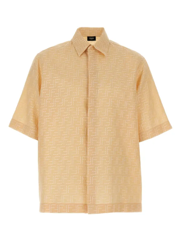 Fendi FF Logo-embroidered Short-sleeve Shirt in Neutrals
