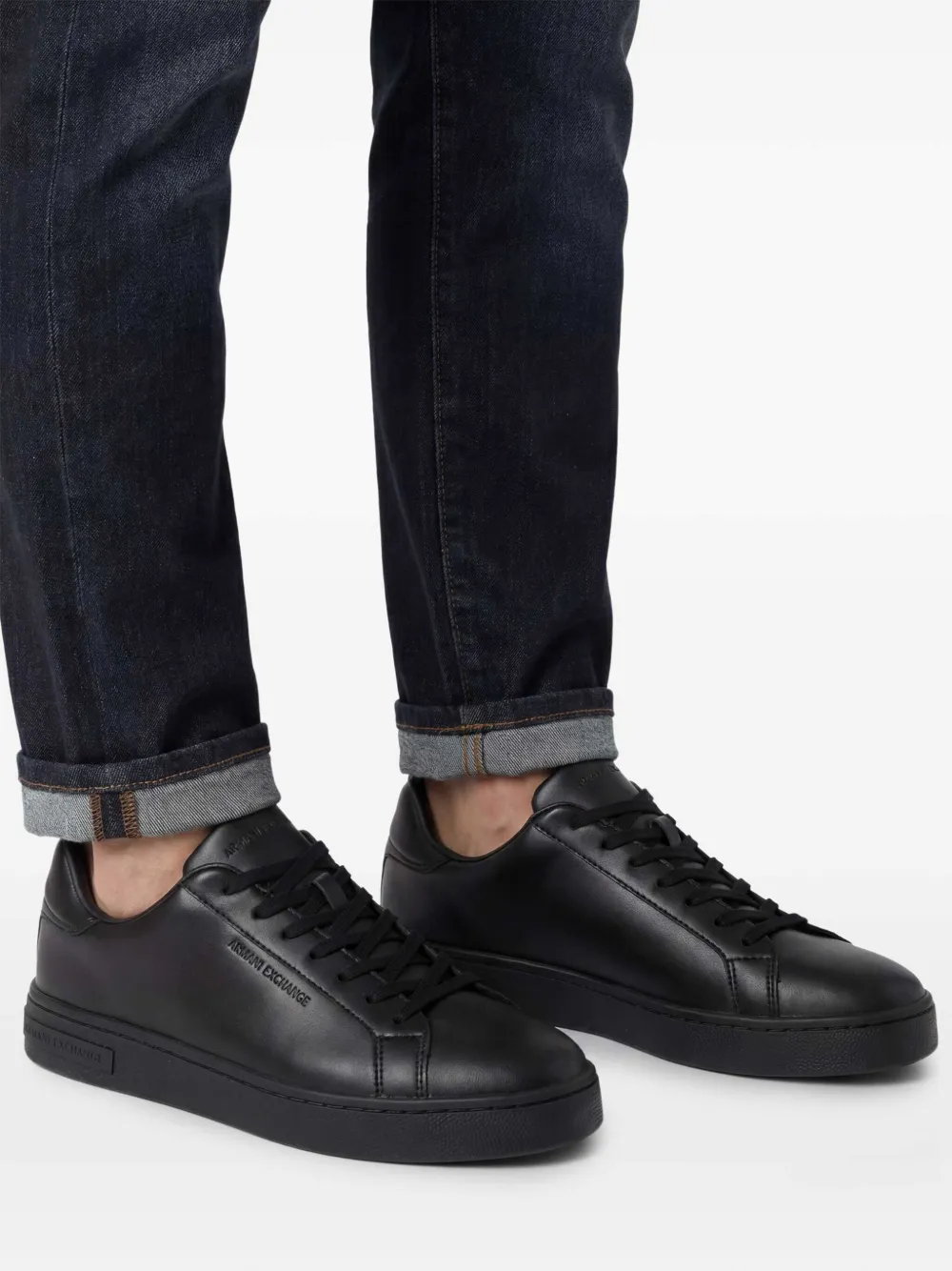 Armani Exchange Leather Sneakers | Black | FARFETCH RO