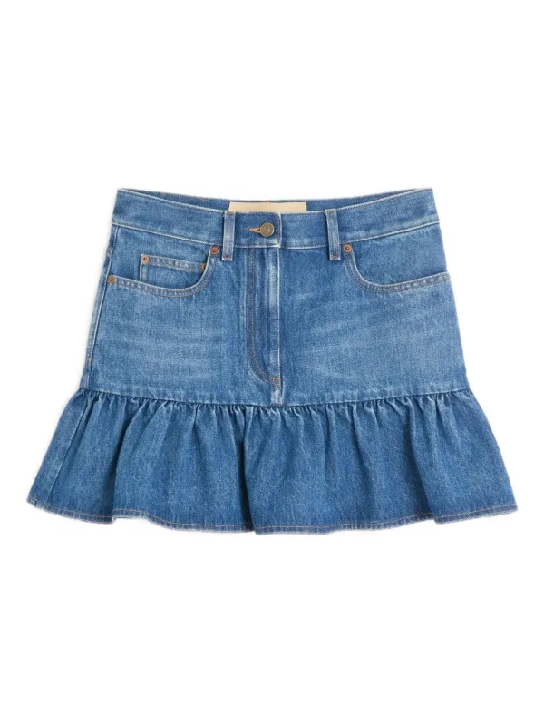 Valentino Garavani Ruffled Denim Mini Skirt Blue FARFETCH EG