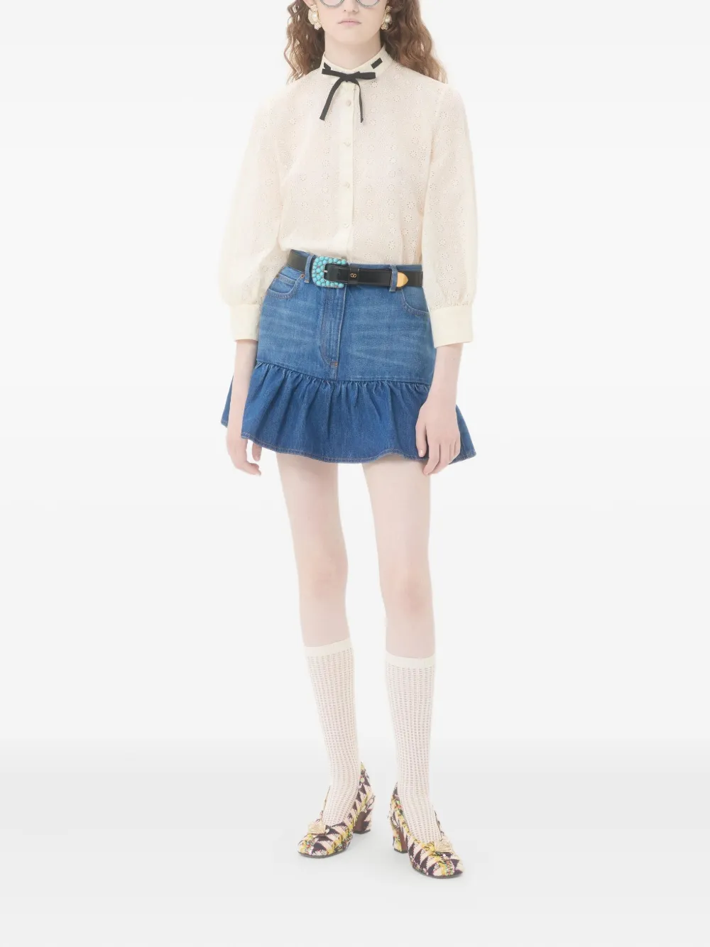 Valentino Garavani ruffled denim mini skirt | Denim Skirts | Image 2