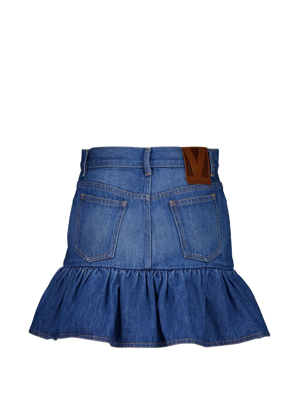  Valentino Garavani Ruffled Denim Mini Skirt - Blue 