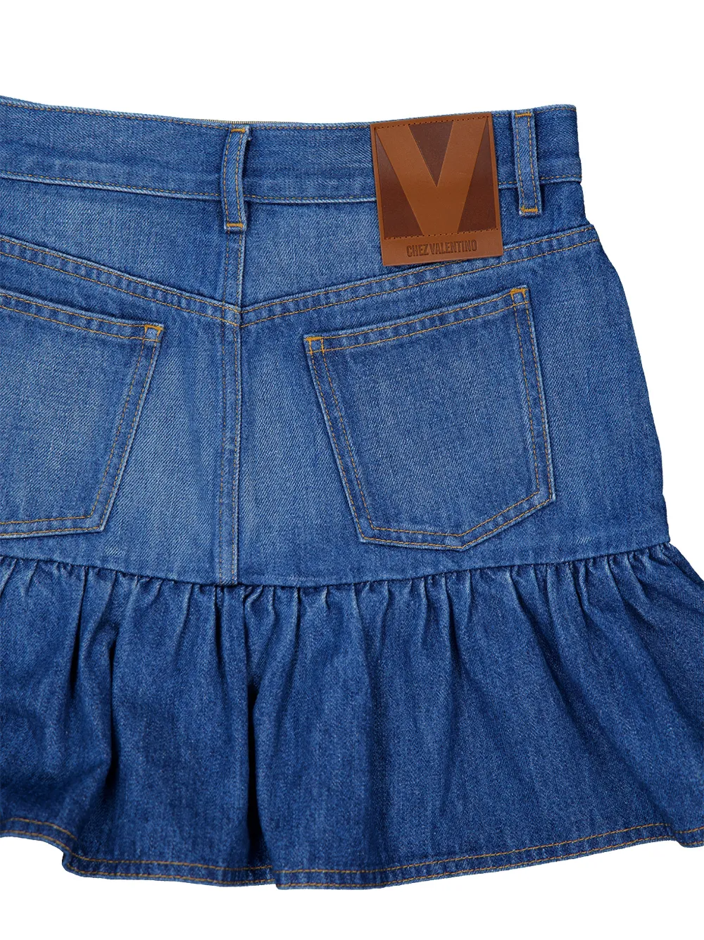 Valentino Garavani Denim mini-rok met ruches Blauw