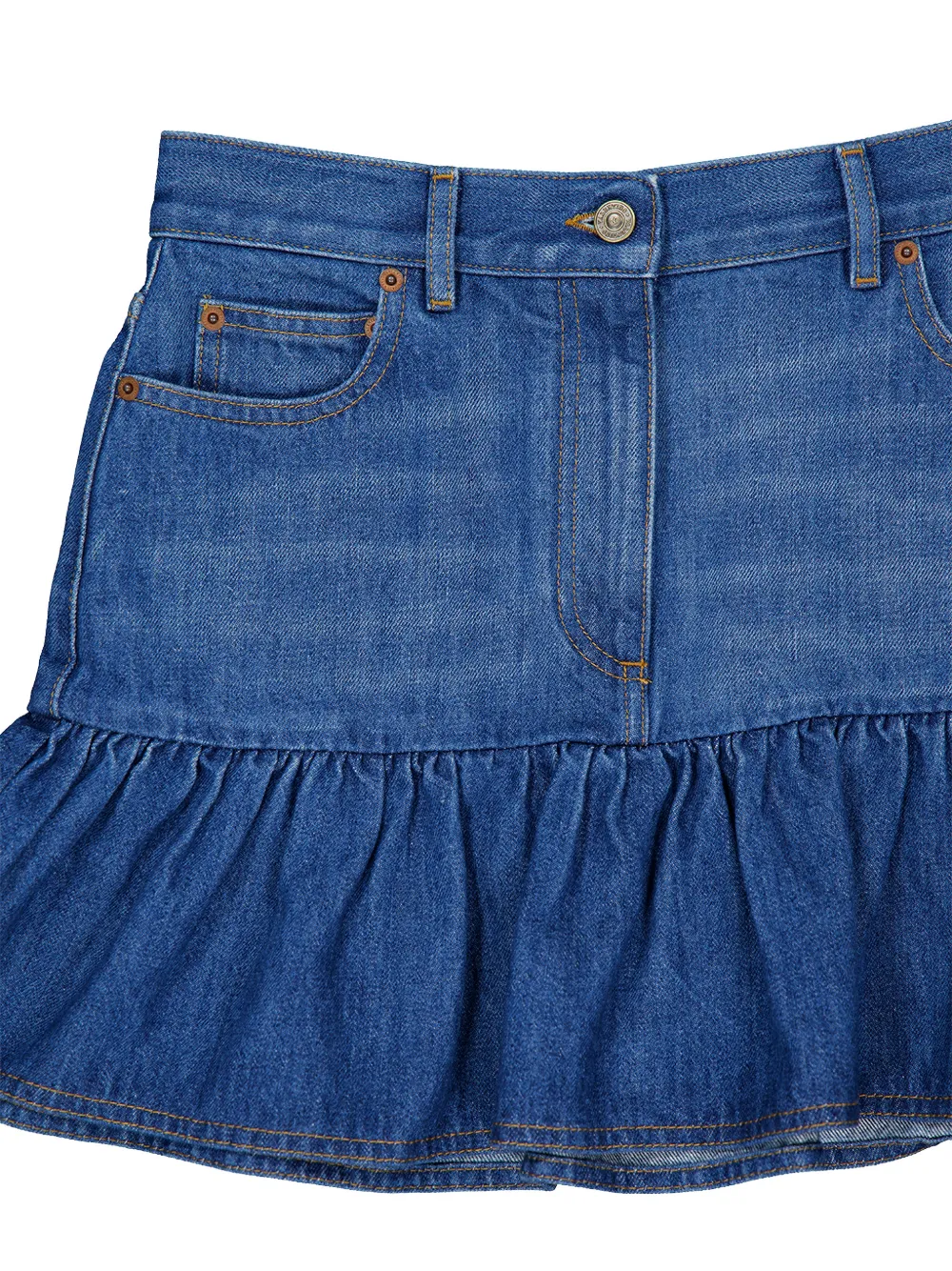  Valentino Garavani Ruffled Denim Mini Skirt - Blue 