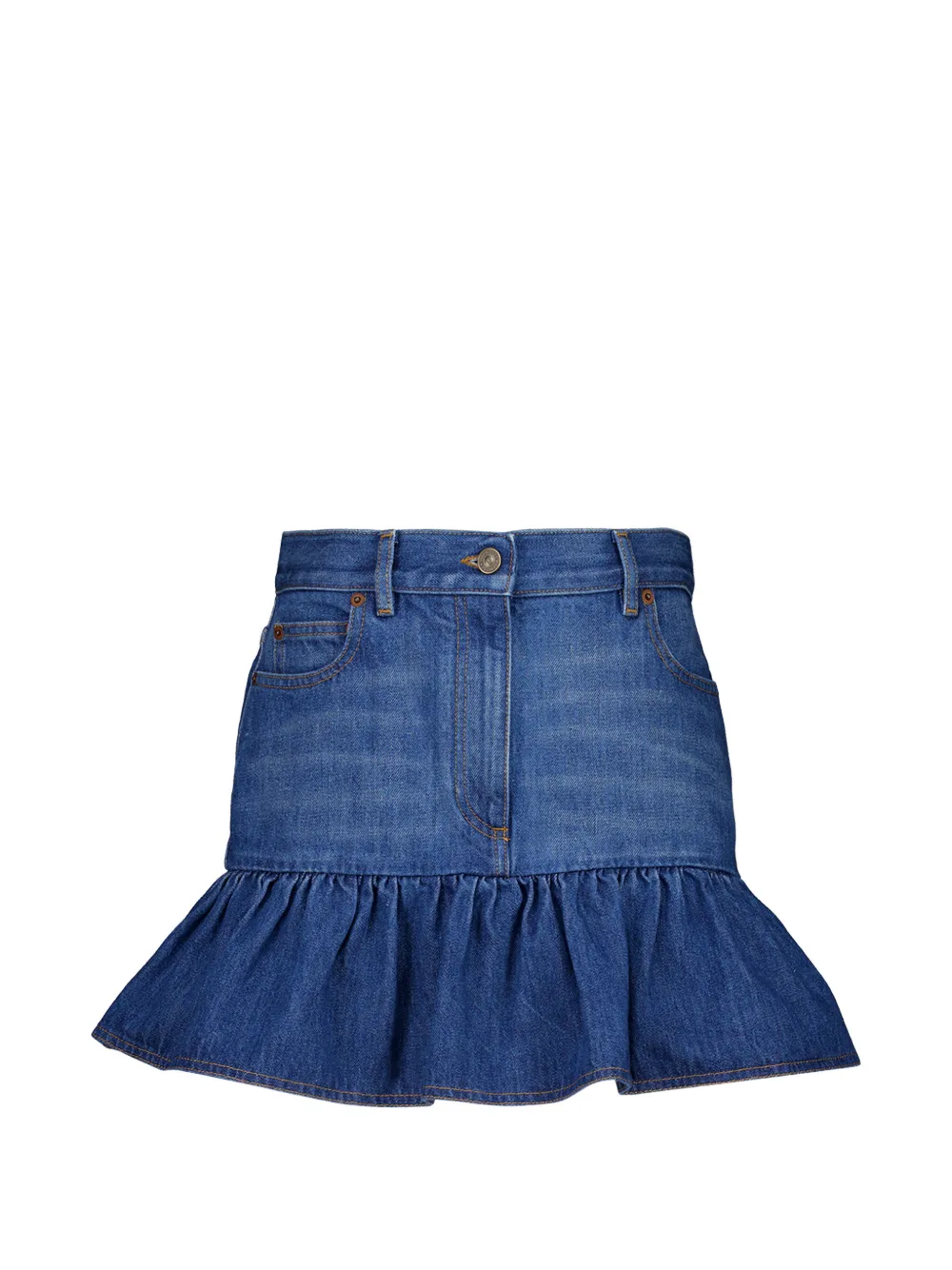 Valentino Garavani Denim mini-rok met ruches Blauw