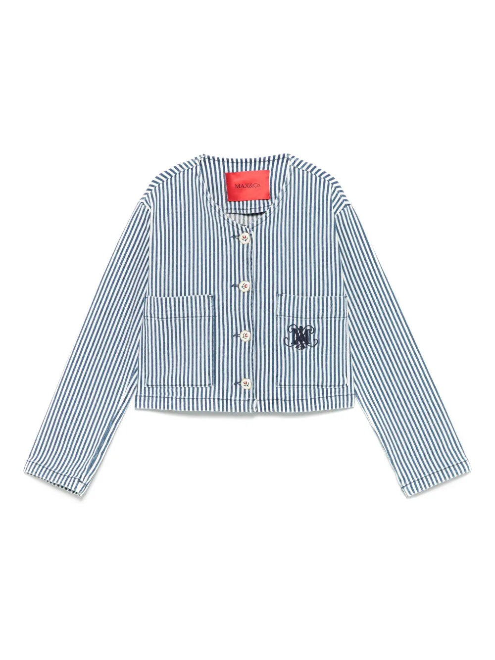 Shop Max & Co Striped Denim Jacket In Blue