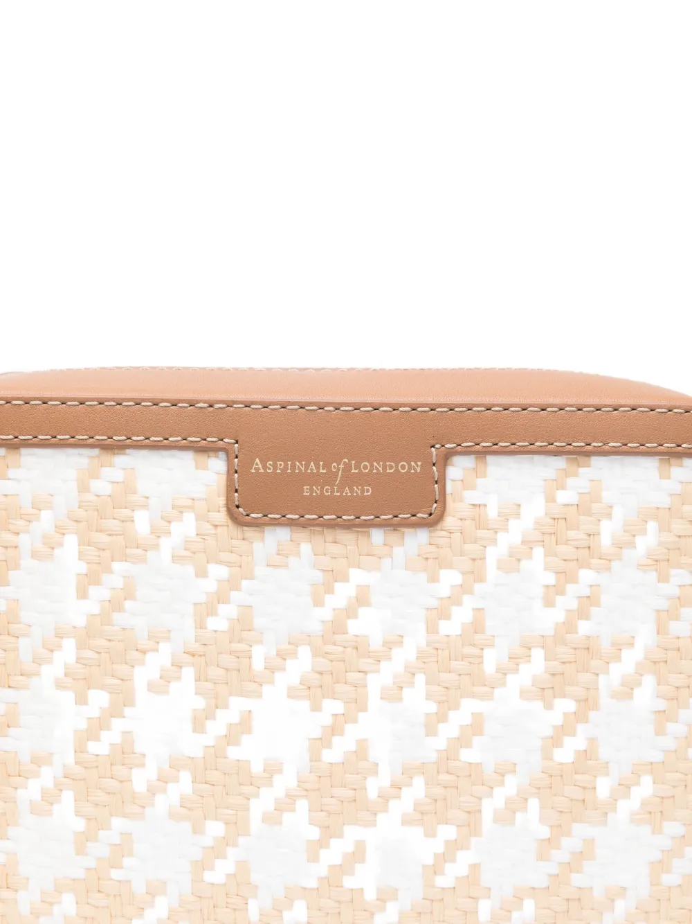 Aspinal Of London houndstooth raffia cross body bag Beige