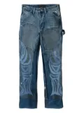 Who Decides War flame-pattern patched jeans - Blue