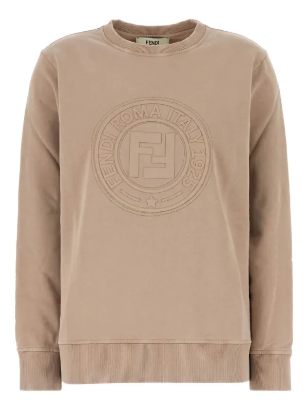 Fendi Embossed-logo Cotton Sweatshirt in Brown