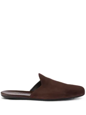 Prada logo-embossed Brushed Leather Slippers | Black | FARFETCH