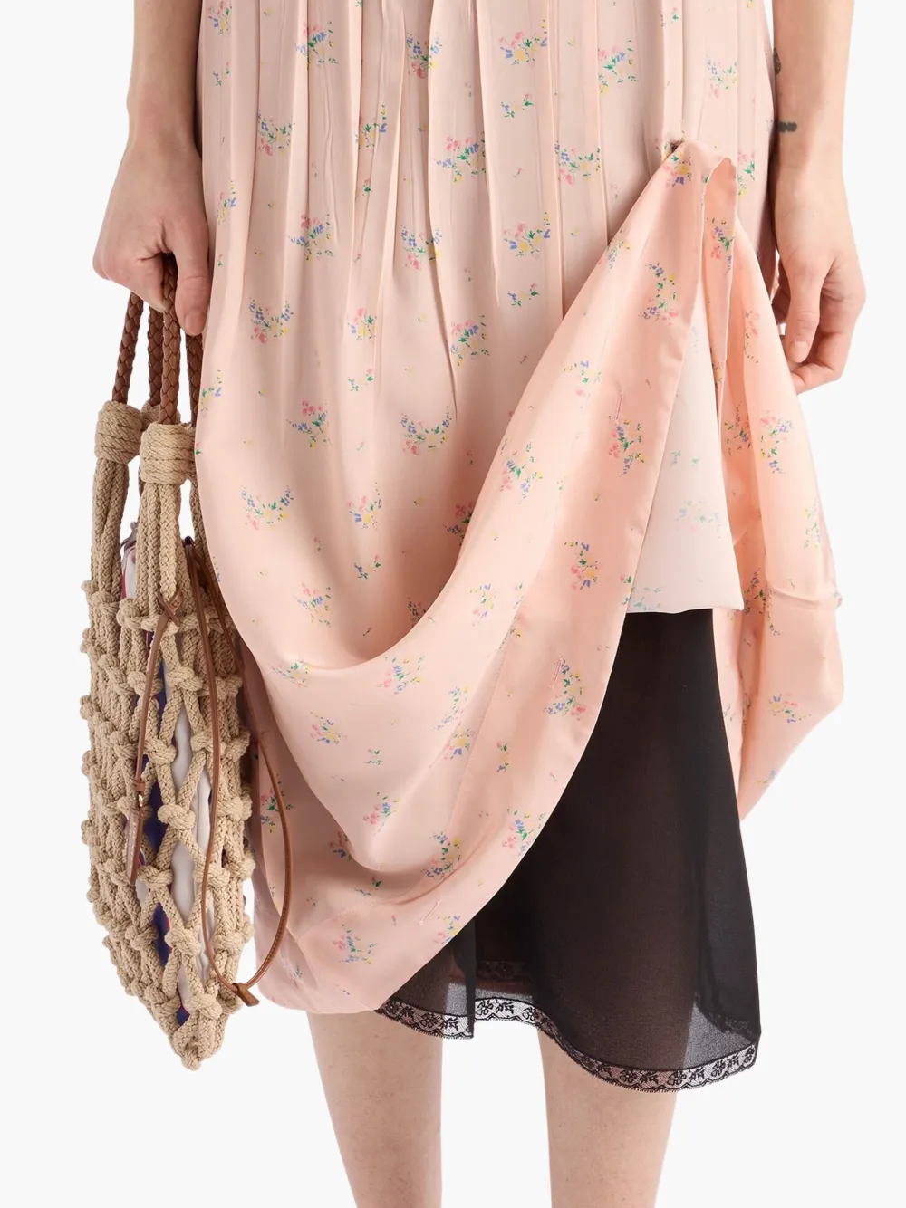 Prada Pongé midi-jurk met bloemen Roze
