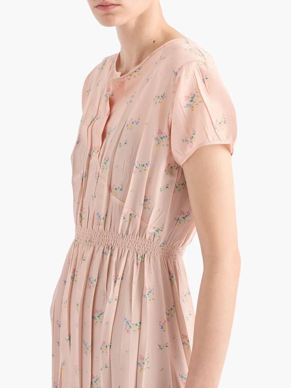 Prada Pongé midi-jurk met bloemen Roze