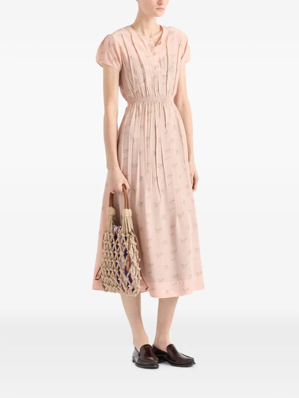Prada Pongé midi-jurk met bloemen - Roze