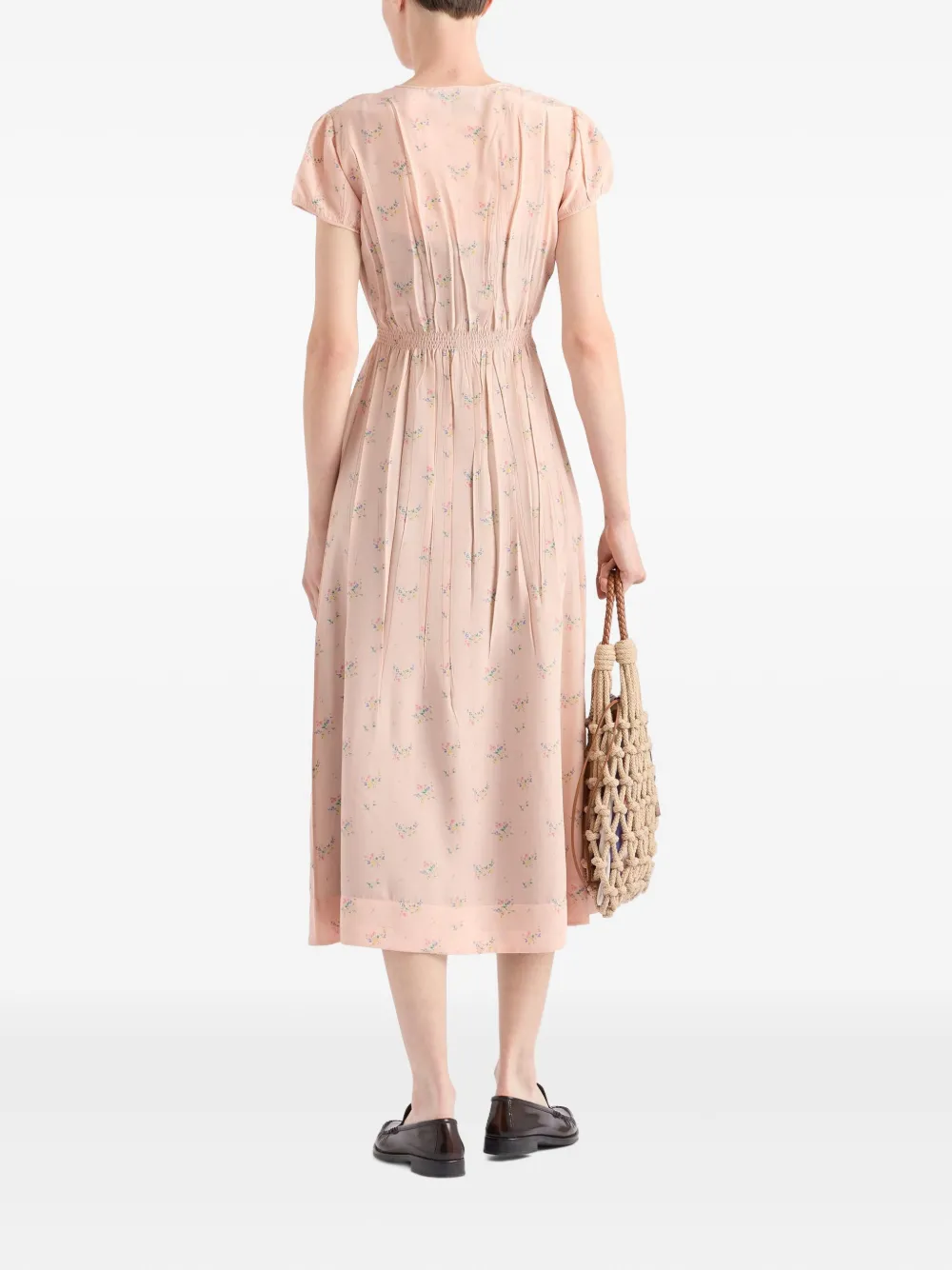 Prada Pongé midi-jurk met bloemen Roze