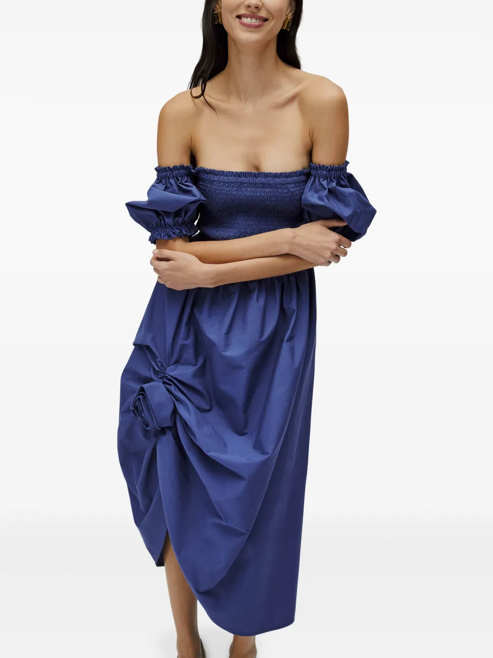 Sleeper Belle off-shoulder gesmockte jurk Blauw