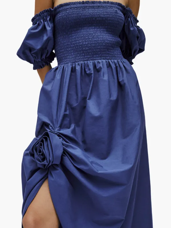cream off shoulder maxi dress Dewy Dreams Floral Mesh Off-Shoulder Maxi Dress Blue & Peach / S