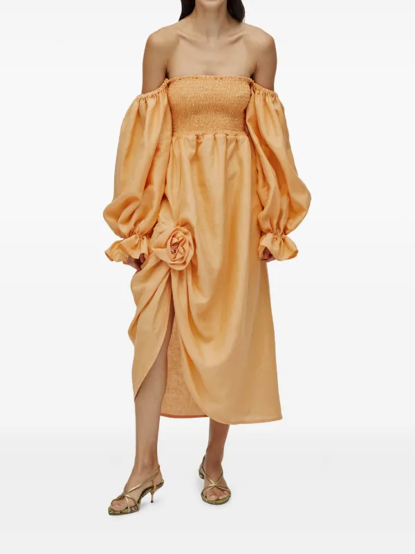 Sleeper Atlanta off-the-shoulder Smocked Dress | Orange | FARFETCH AO Sleeper Atlanta off-the-shoulder Smocked Dress | Orange | FARFETCH AO