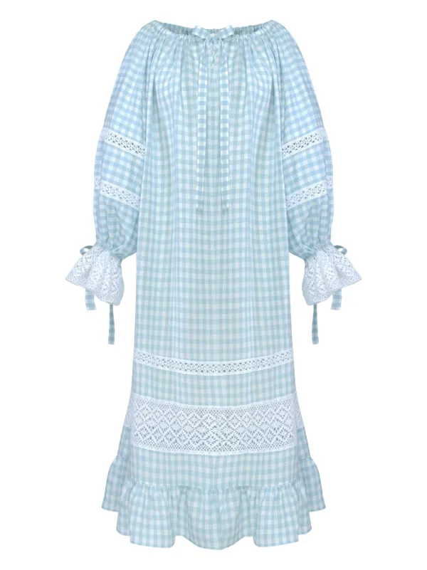 blue sleeper dress Checked Midi | occasion_cocktail Dusty Blue Bridesmaid Dress Size:36