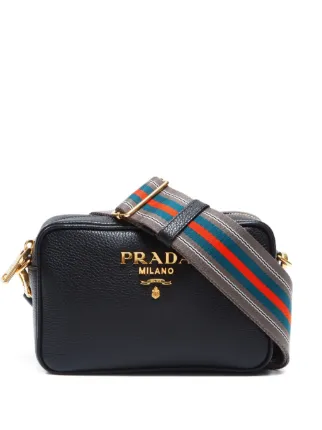 バッグ PRADA Prada Milano Black Leather Crossbody Bag Web Stripe Strap