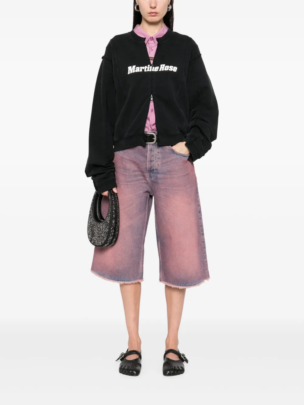 Shop Martine Rose Shrunken Zip-up Sweatshirt In Black